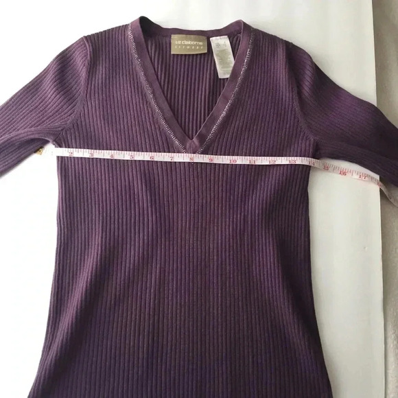 3/15 Y2K Purple ribbed v-neck business casual dark academia long sleeve sz small - Picture 6 of 8